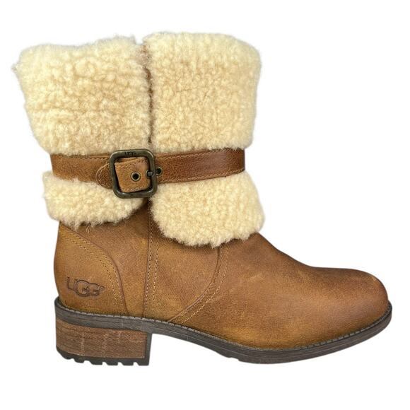 UGG Women’s Blayre II Brown Leather Cuffed Winter Boot Size US 5.5 - Picture 1 of 10